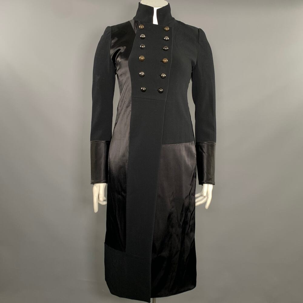 DONNA KARAN Size L Black Wool Blend Mixed Fabrics Double Breasted Coat